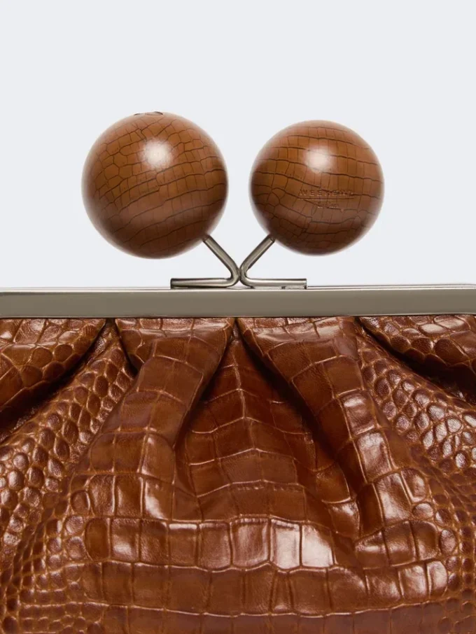 Medium crocodile-print leather pasticcino bag, red brown