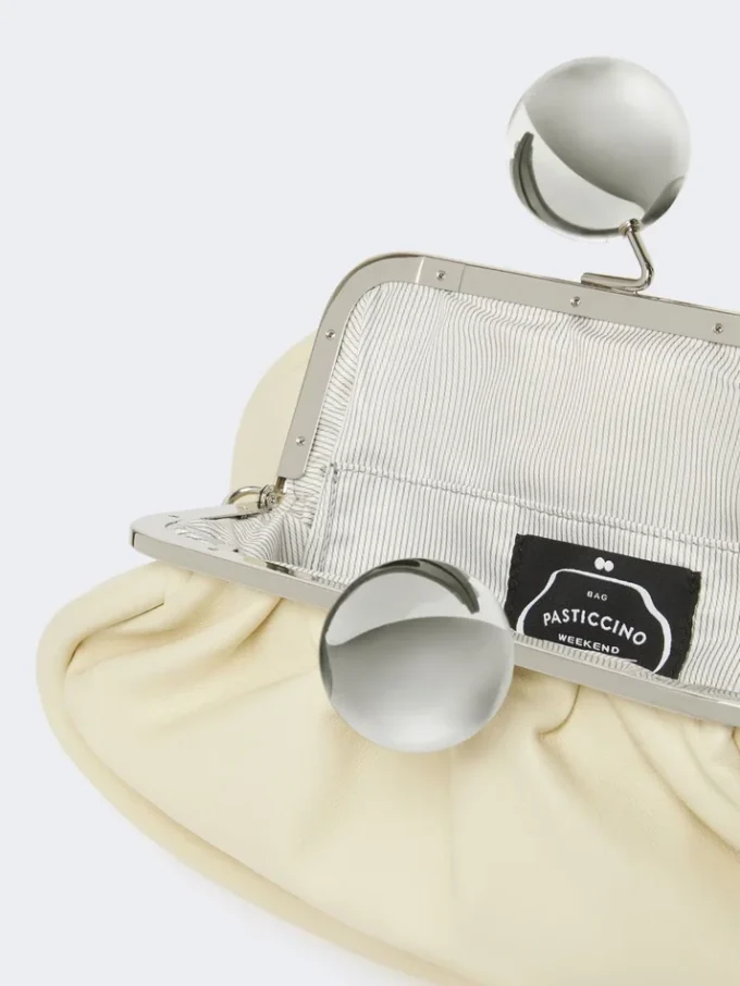 Medium pasticcino bag in glossy nappa leather, ivory