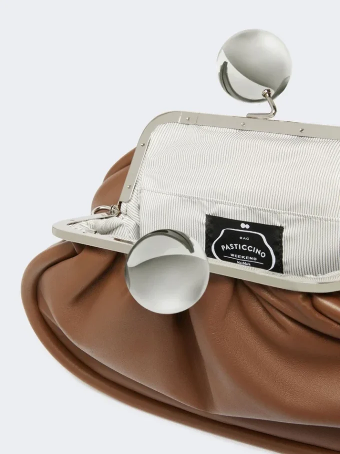 Medium pasticcino bag in glossy nappa leather, tobacco