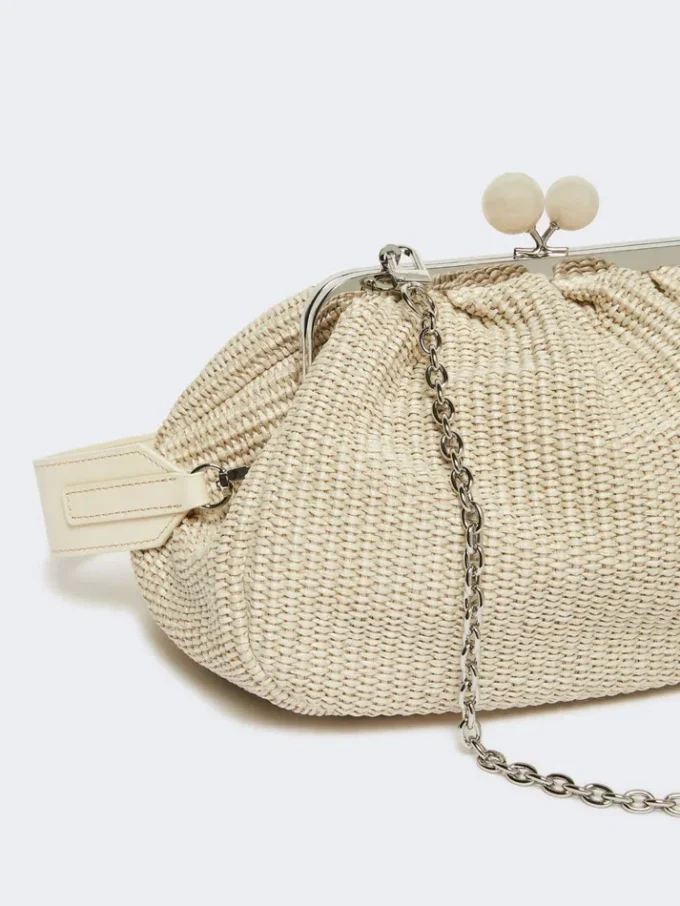 Medium raffia-effect pasticcino bag, turtledove