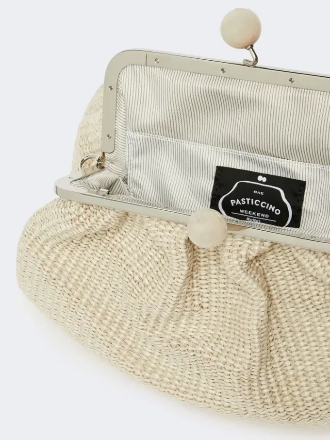 Medium raffia-effect pasticcino bag, turtledove