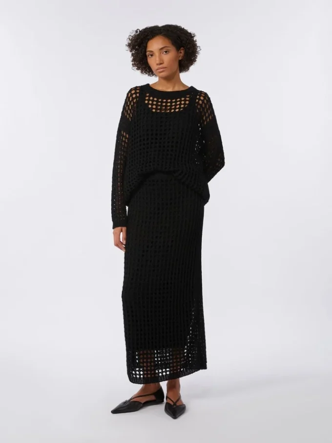 Mesh cotton skirt, black