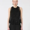 Mesh top with crystals, black