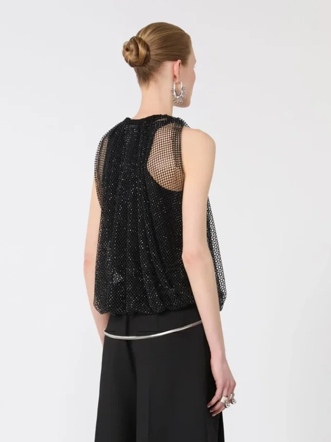Mesh top with crystals, black