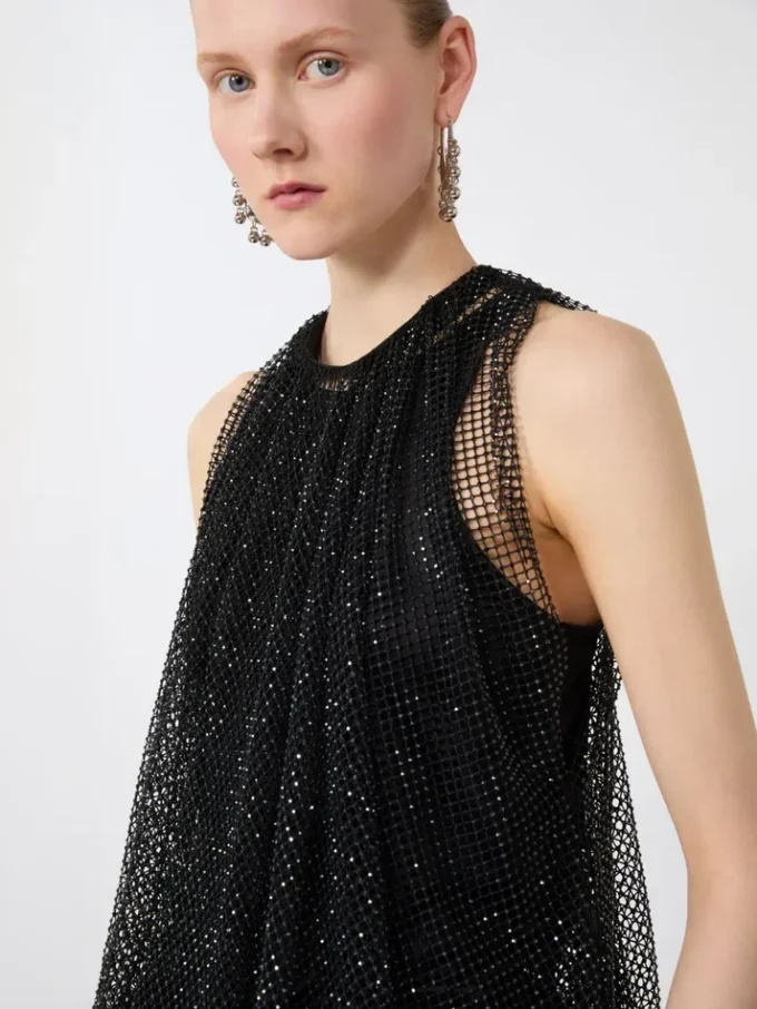 Mesh top with crystals, black