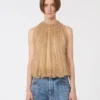 Mesh top with crystals, camel