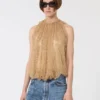 Mesh top with crystals, camel