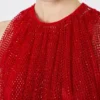 Mesh top with crystals, red