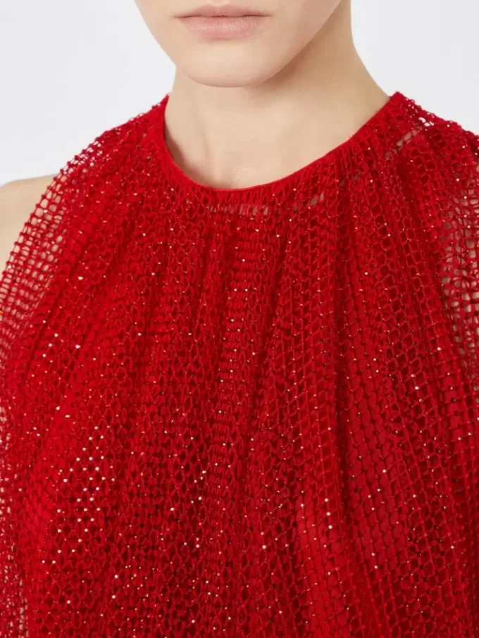 Mesh top with crystals, red