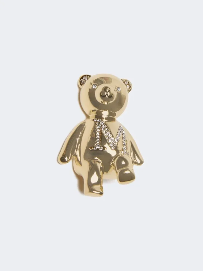 Metal teddy bear brooch, white