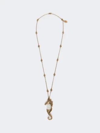 Metallic necklace with pin pendant, gold