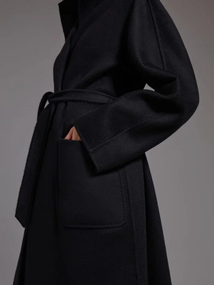 Midi cashmere cardigan coat, black