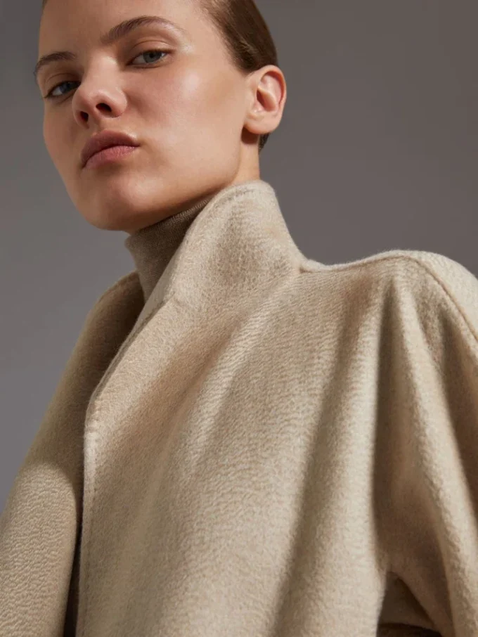 Midi cashmere cardigan coat, sand