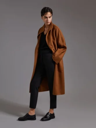 Midi cashmere cardigan coat, tobacco