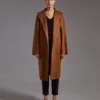 Midi cashmere cardigan coat, tobacco