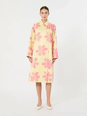 Midi trench coat in patterned water-repellent gabardine, yellow