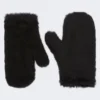 Mittens in alpaca and wool teddy fabric, black