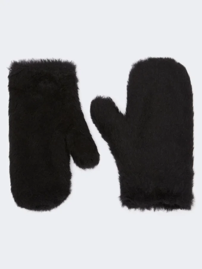 Mittens in alpaca and wool teddy fabric, black