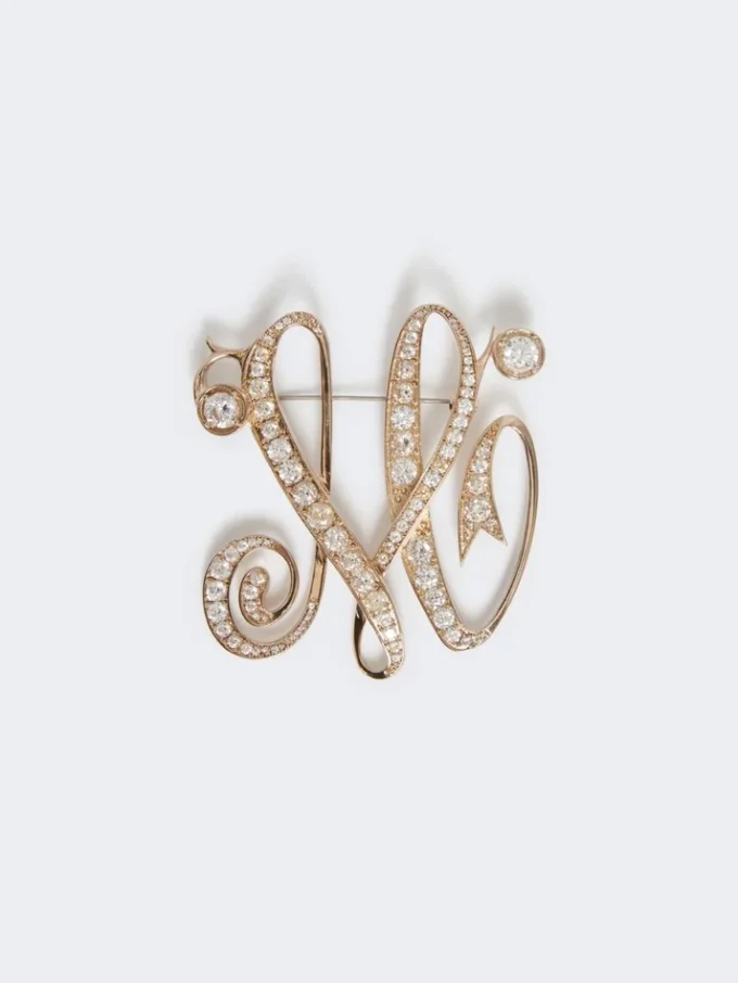 Monogram brooch with rhinestones, ivory Monogram brooch with rhinestones, ivory