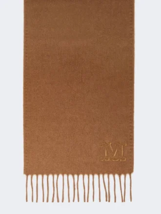 Monogram-embroidered camel stole, camel