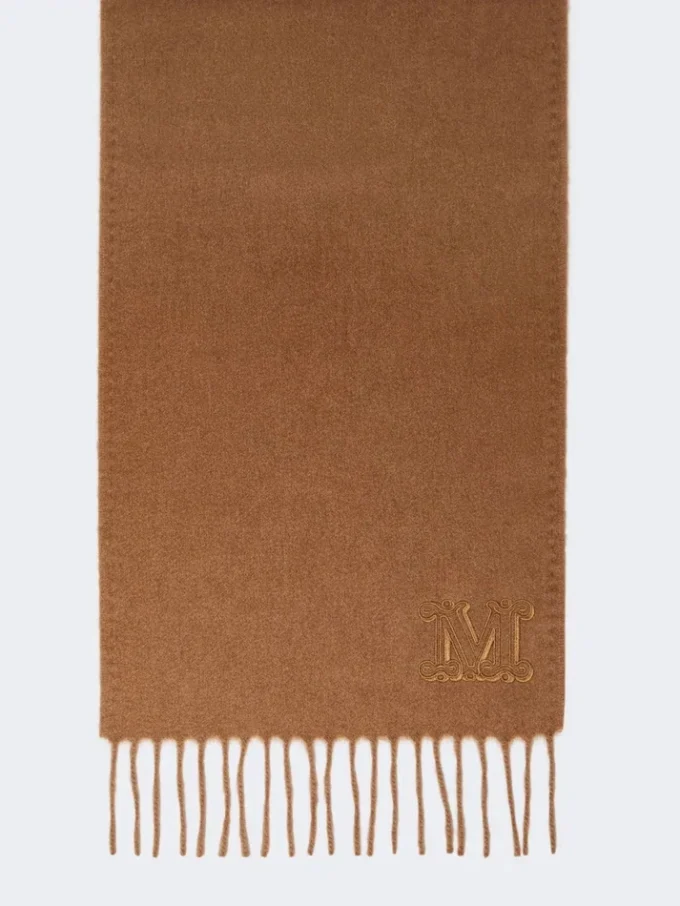 Monogram-embroidered camel stole, camel Monogram-embroidered camel stole, camel