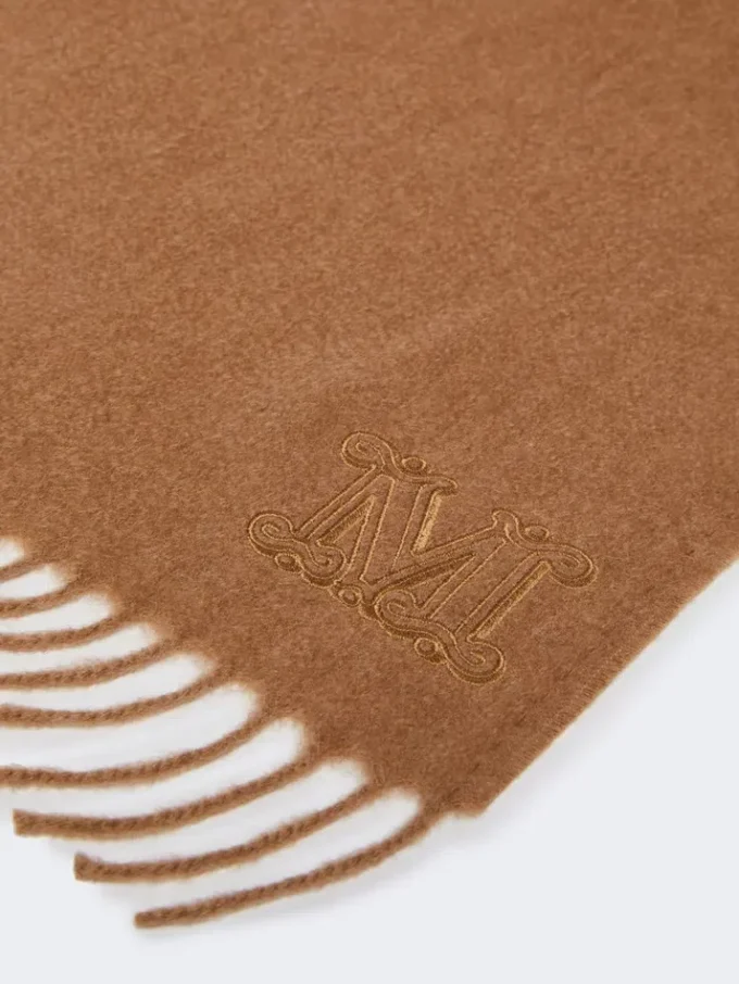 Monogram-embroidered camel stole, camel Monogram-embroidered camel stole, camel