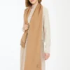 Monogram-embroidered camel stole, camel Monogram-embroidered camel stole, camel