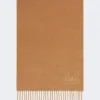 Monogram-embroidered cashmere stole, beige