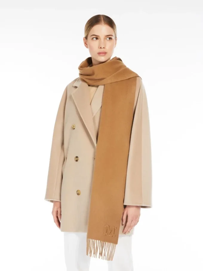 Monogram-embroidered cashmere stole, beige