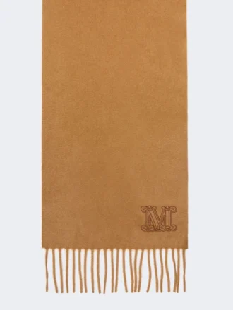 Monogram-embroidered cashmere stole, tobacco