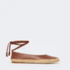 Nappa and raffia ballerinas, tobacco