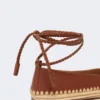 Nappa and raffia ballerinas, tobacco