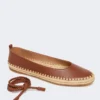 Nappa and raffia ballerinas, tobacco