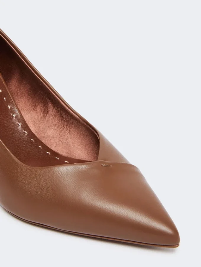 Nappa leather court shoes, tobacco