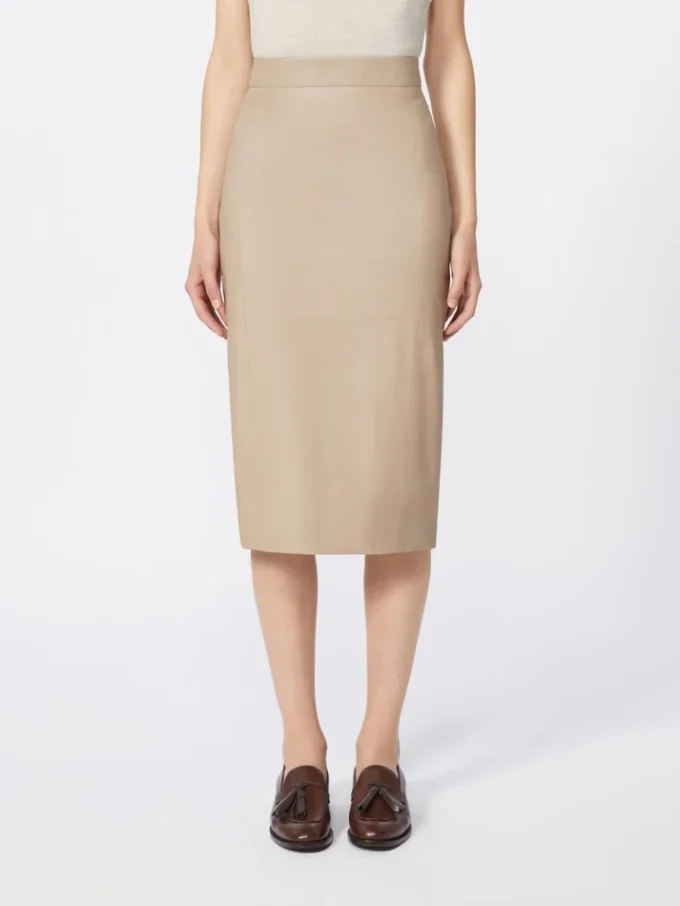 Nappa leather pencil skirt, sand