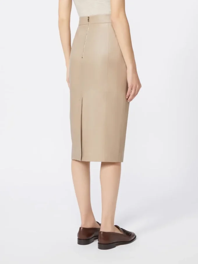 Nappa leather pencil skirt, sand