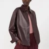 Nappa leather shirt jacket, bordeaux