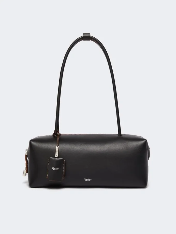 Natural leather bowler bag, black