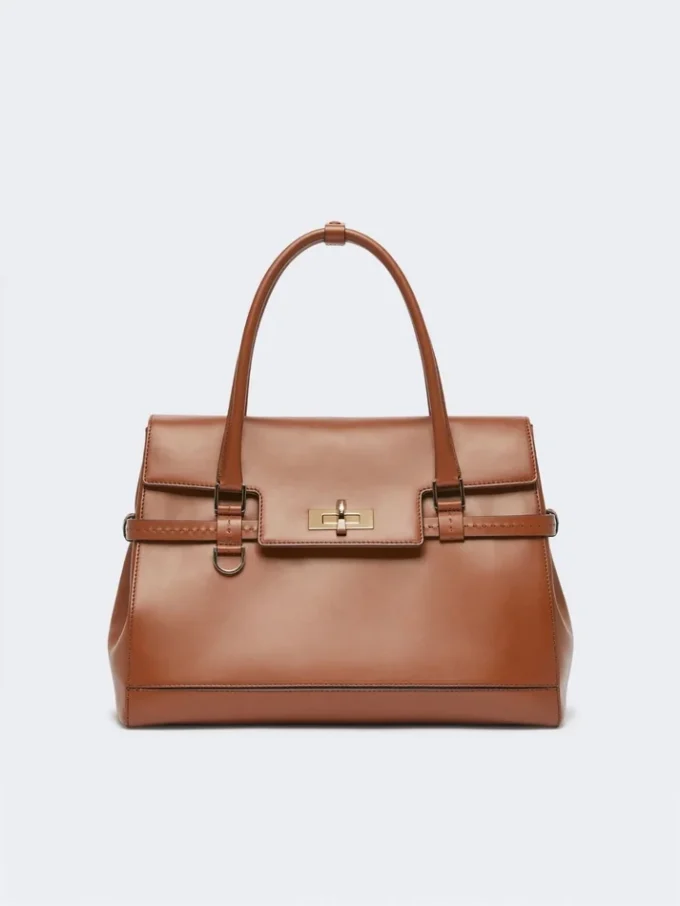 Natural leather handbag, amber brown