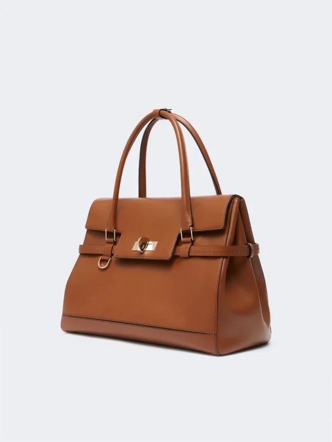 Natural leather handbag, amber brown