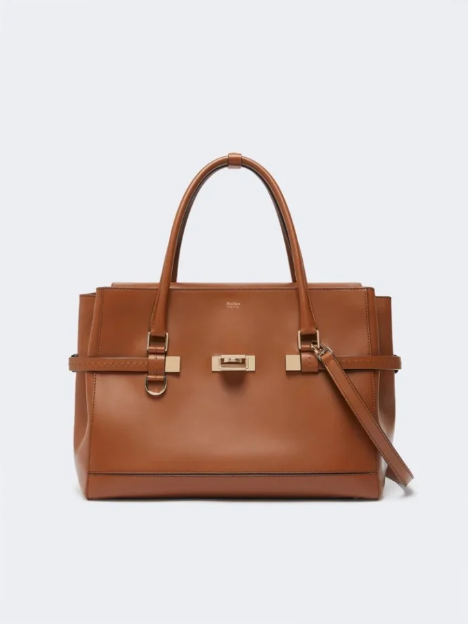 Natural leather handbag, amber brown