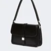 Natural leather handbag, black