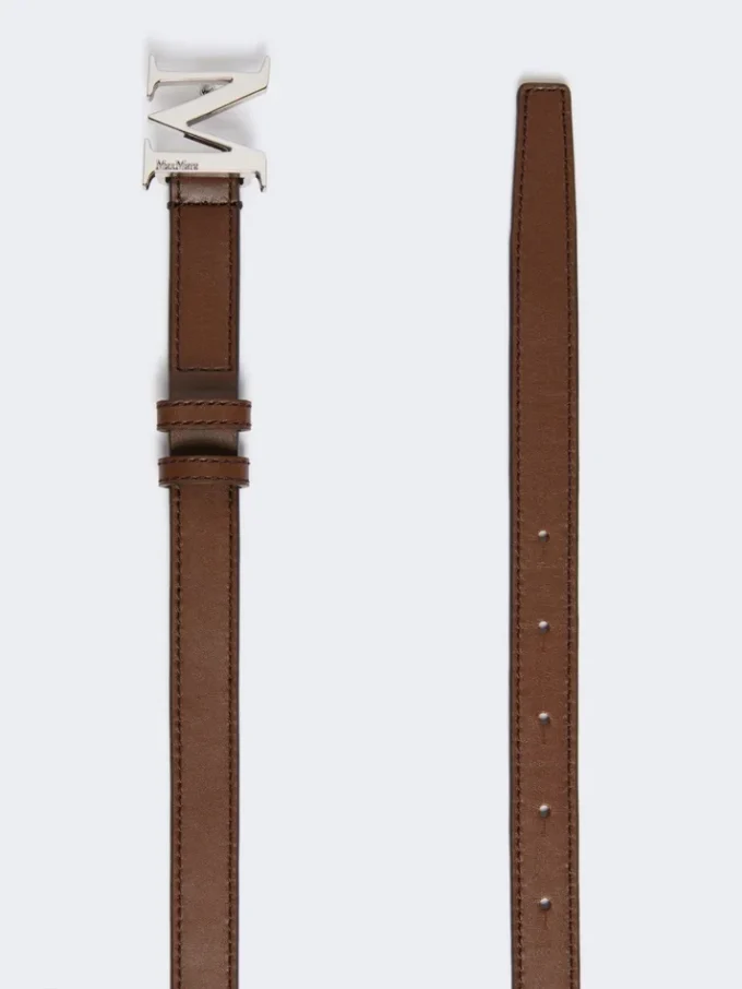 Natural leather monogram belt, brown