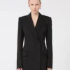 Natural stretch pure wool tailored blazer, black
