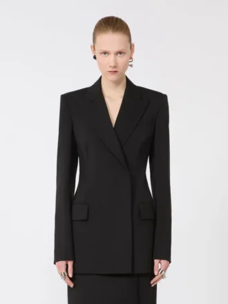 Natural stretch pure wool tailored blazer, black