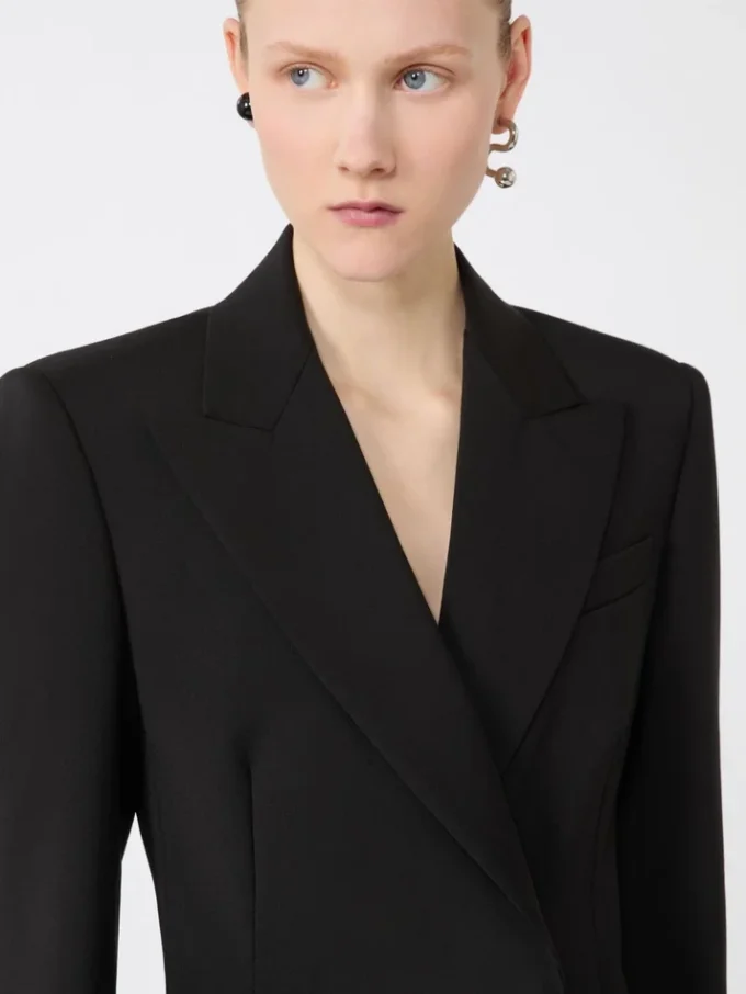 Natural stretch pure wool tailored blazer, black