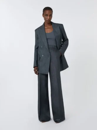 Herringbone linen twill trousers, medium grey