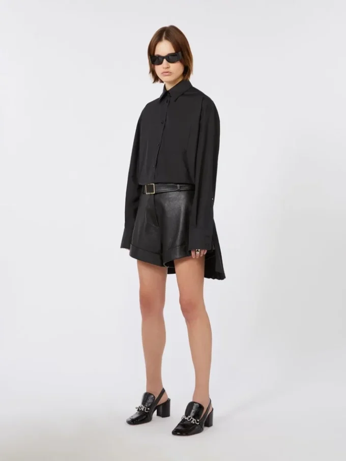 Overshirt with plissa-pleated detail, black