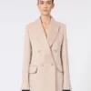Oversized blazer in organza and linen canvas, camel