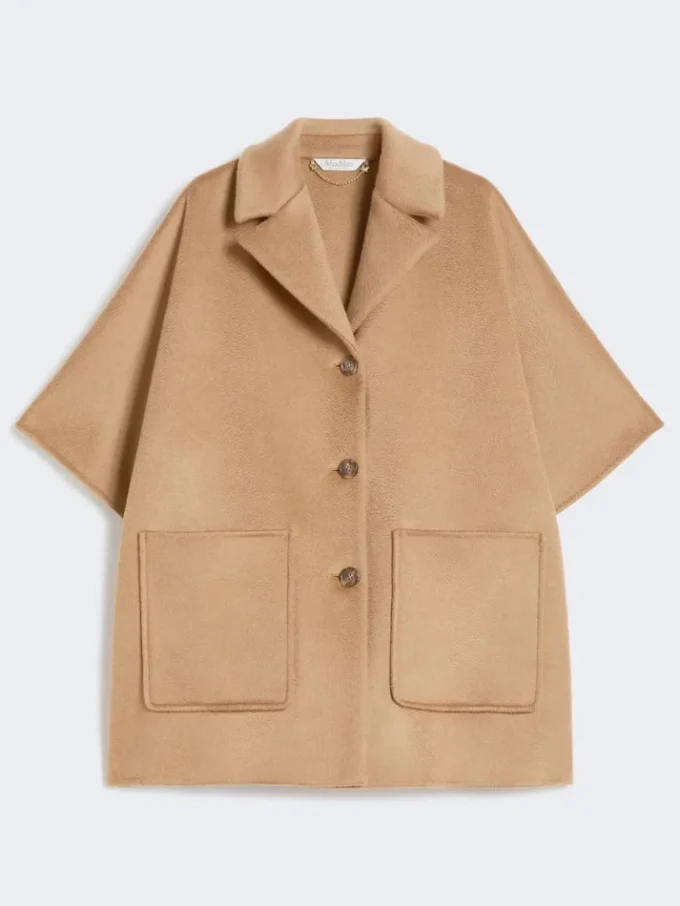 Oversized cashmere broadcloth cape, camel